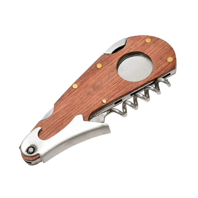 #70014 Wood Panel Cigar Cutter / Corkscrew